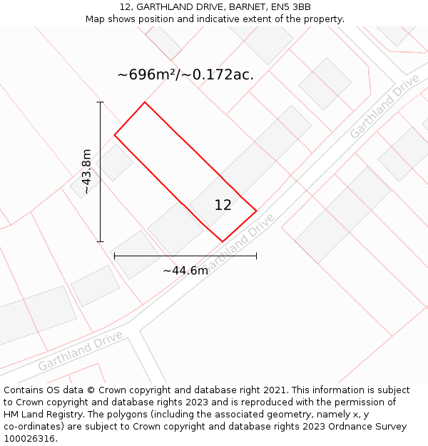 12, GARTHLAND DRIVE, BARNET, EN5 3BB: Plot and title map