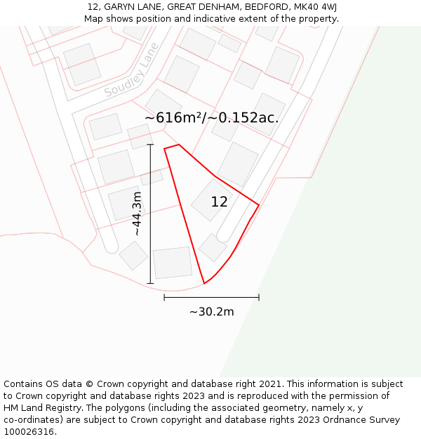 12, GARYN LANE, GREAT DENHAM, BEDFORD, MK40 4WJ: Plot and title map