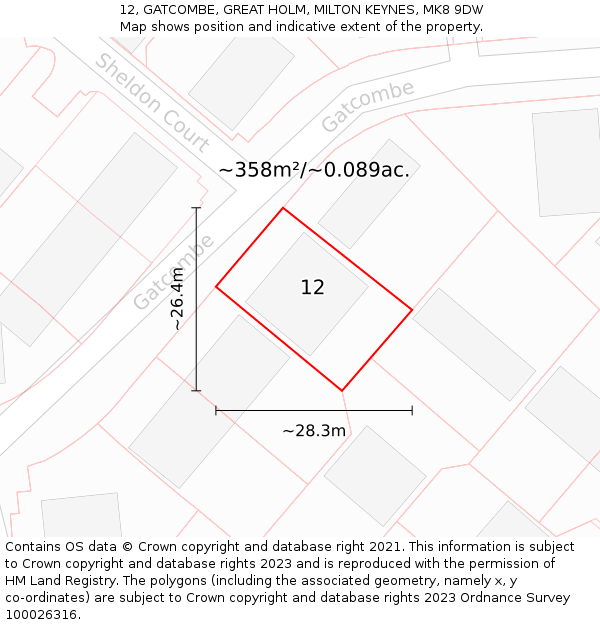 12, GATCOMBE, GREAT HOLM, MILTON KEYNES, MK8 9DW: Plot and title map