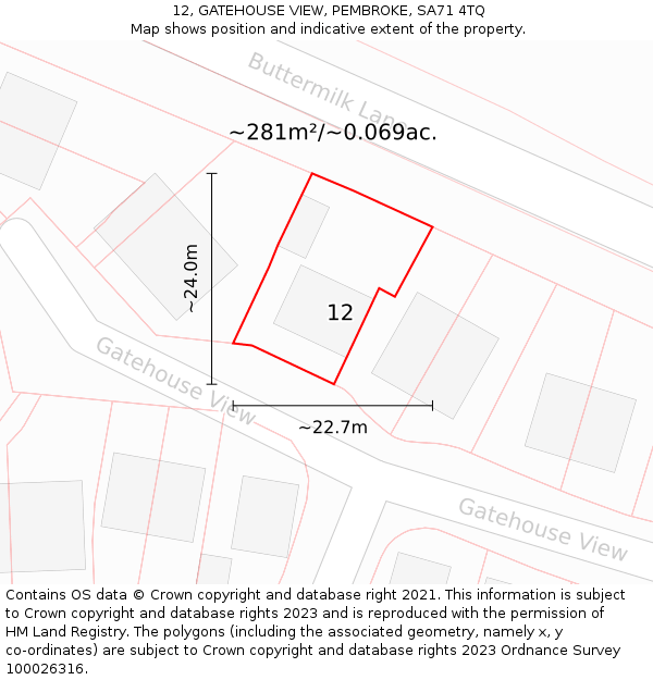 12, GATEHOUSE VIEW, PEMBROKE, SA71 4TQ: Plot and title map