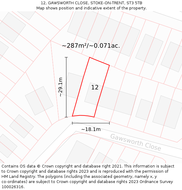 12, GAWSWORTH CLOSE, STOKE-ON-TRENT, ST3 5TB: Plot and title map