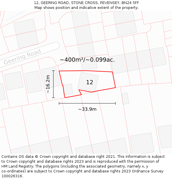 12, GEERING ROAD, STONE CROSS, PEVENSEY, BN24 5FF: Plot and title map