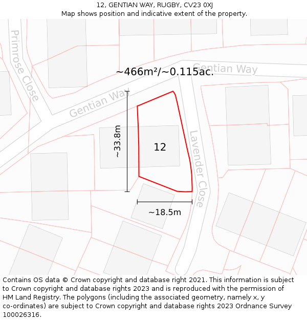 12, GENTIAN WAY, RUGBY, CV23 0XJ: Plot and title map