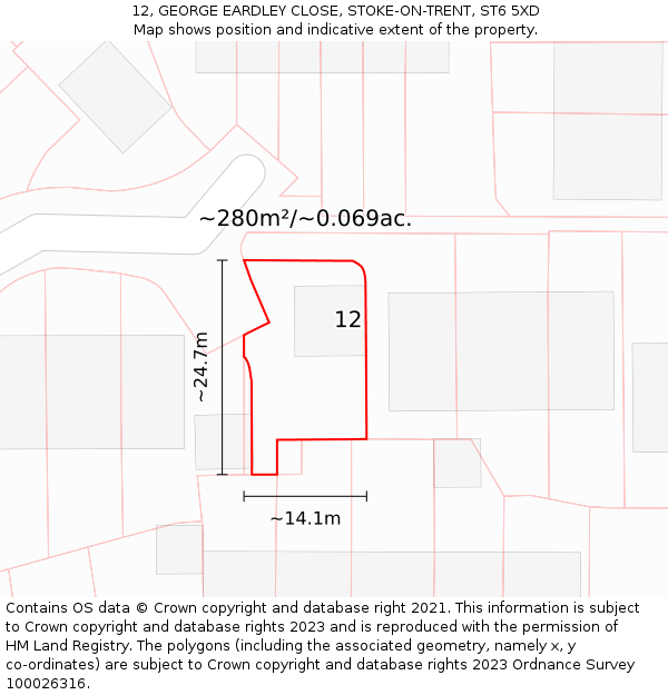 12, GEORGE EARDLEY CLOSE, STOKE-ON-TRENT, ST6 5XD: Plot and title map