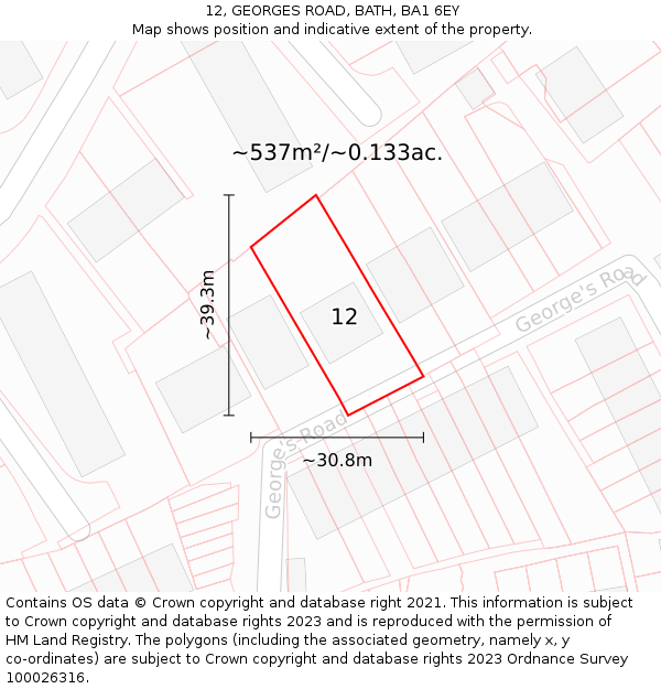 12, GEORGES ROAD, BATH, BA1 6EY: Plot and title map