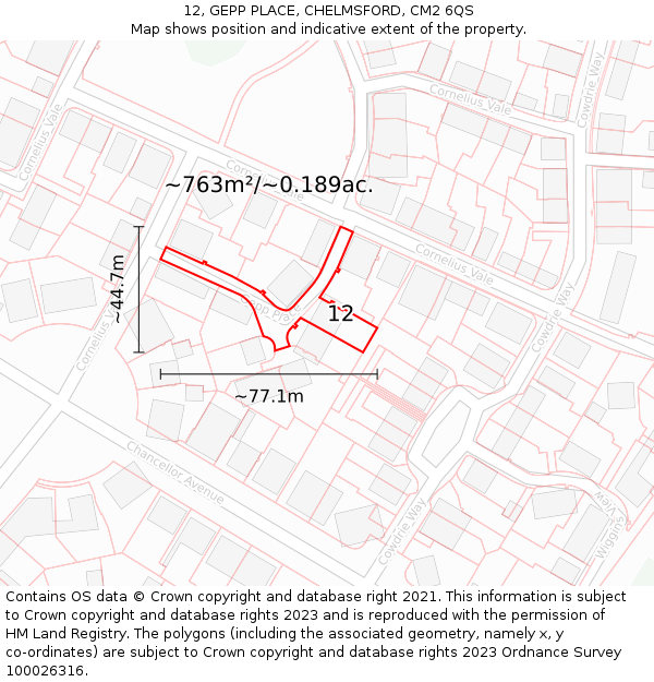 12, GEPP PLACE, CHELMSFORD, CM2 6QS: Plot and title map