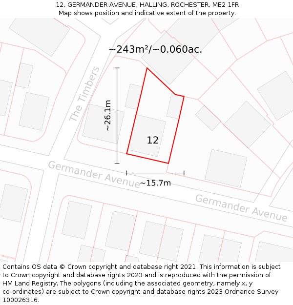 12, GERMANDER AVENUE, HALLING, ROCHESTER, ME2 1FR: Plot and title map