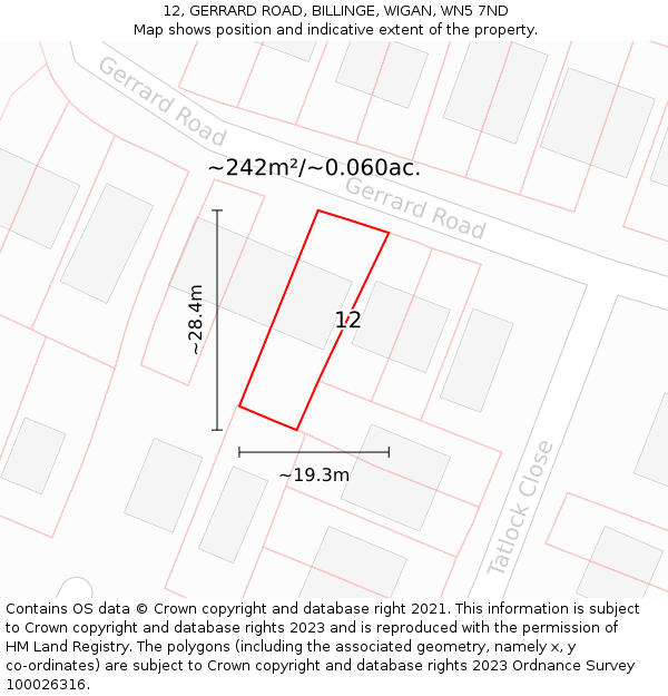 12, GERRARD ROAD, BILLINGE, WIGAN, WN5 7ND: Plot and title map