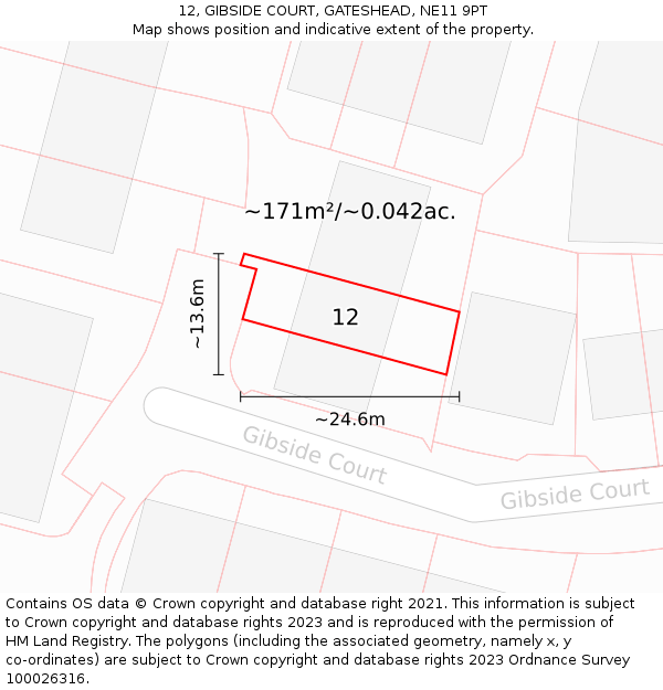 12, GIBSIDE COURT, GATESHEAD, NE11 9PT: Plot and title map