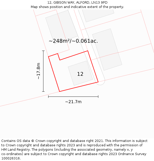 12, GIBSON WAY, ALFORD, LN13 9PD: Plot and title map