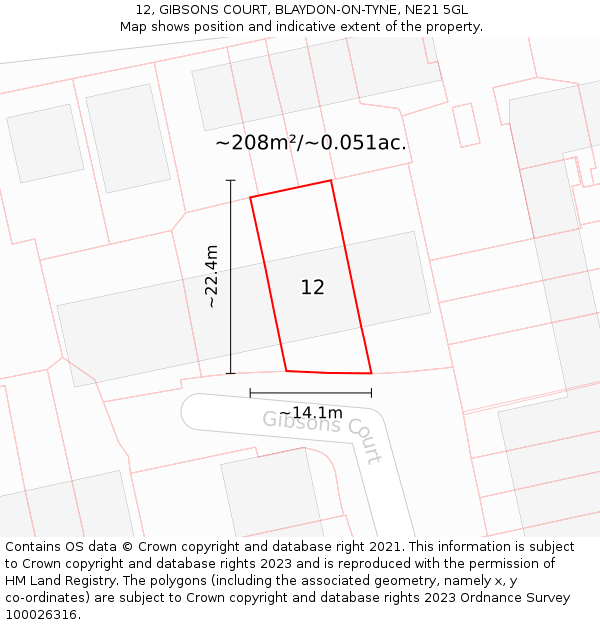 12, GIBSONS COURT, BLAYDON-ON-TYNE, NE21 5GL: Plot and title map