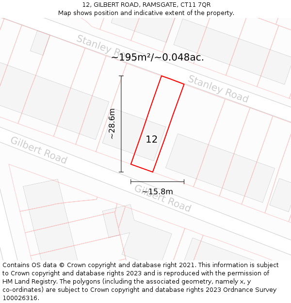 12, GILBERT ROAD, RAMSGATE, CT11 7QR: Plot and title map