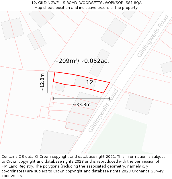 12, GILDINGWELLS ROAD, WOODSETTS, WORKSOP, S81 8QA: Plot and title map