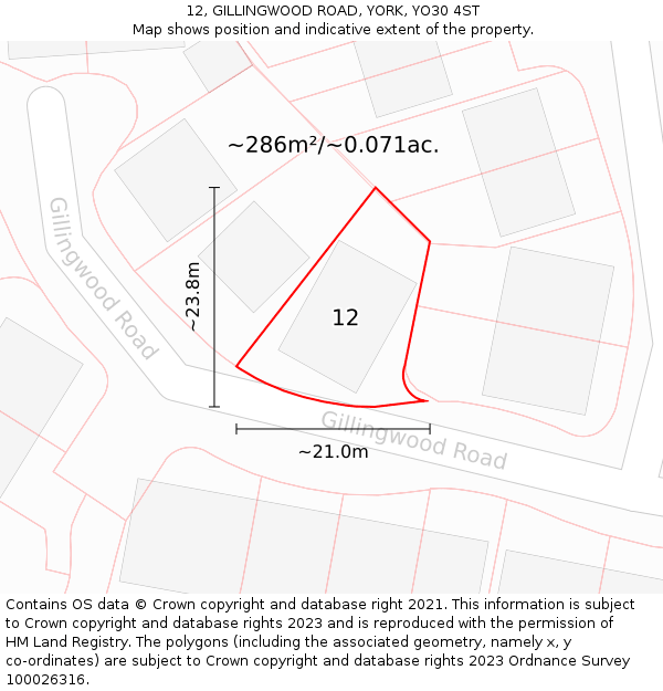 12, GILLINGWOOD ROAD, YORK, YO30 4ST: Plot and title map