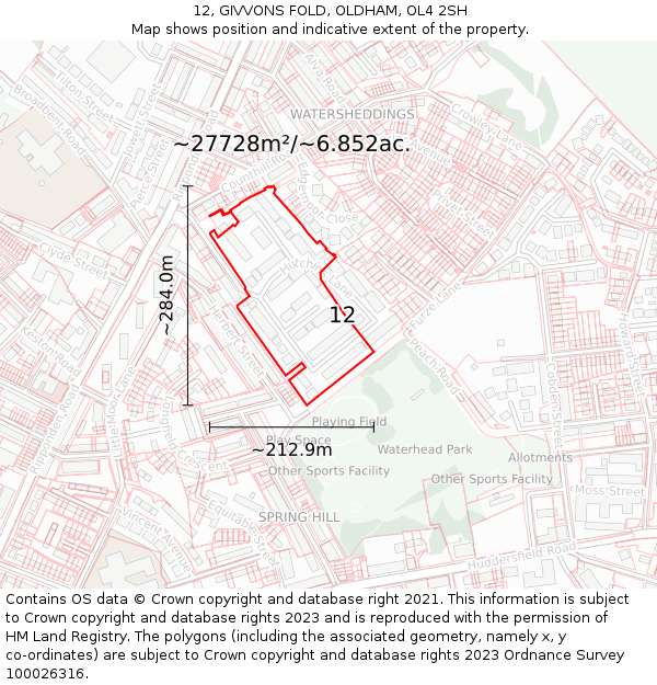 12, GIVVONS FOLD, OLDHAM, OL4 2SH: Plot and title map