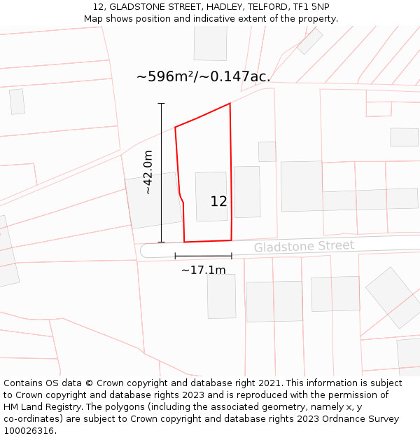 12, GLADSTONE STREET, HADLEY, TELFORD, TF1 5NP: Plot and title map