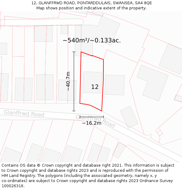 12, GLANFFRWD ROAD, PONTARDDULAIS, SWANSEA, SA4 8QE: Plot and title map