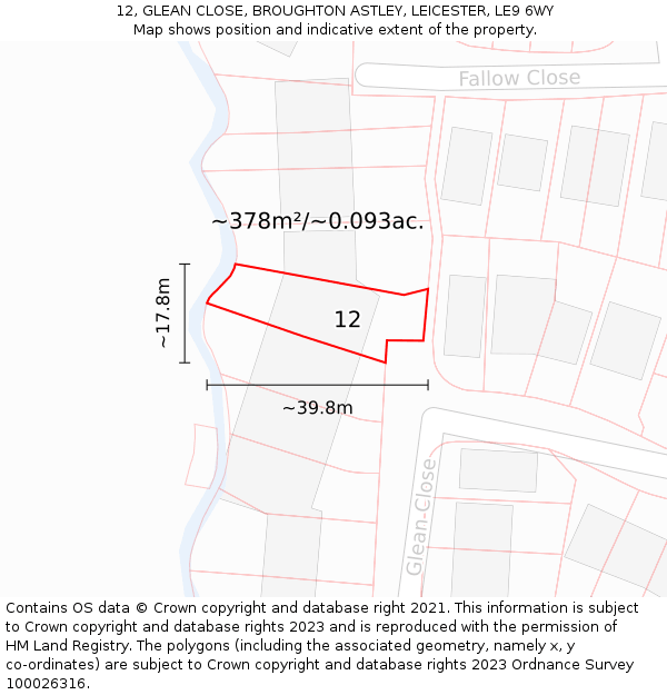 12, GLEAN CLOSE, BROUGHTON ASTLEY, LEICESTER, LE9 6WY: Plot and title map