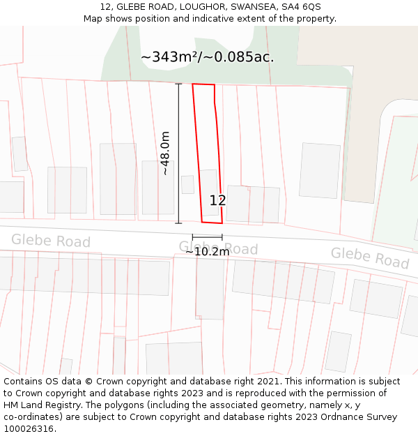 12, GLEBE ROAD, LOUGHOR, SWANSEA, SA4 6QS: Plot and title map