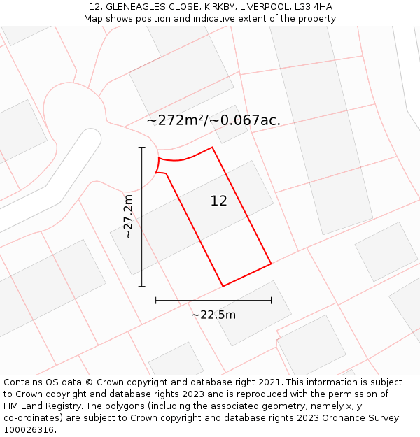 12, GLENEAGLES CLOSE, KIRKBY, LIVERPOOL, L33 4HA: Plot and title map
