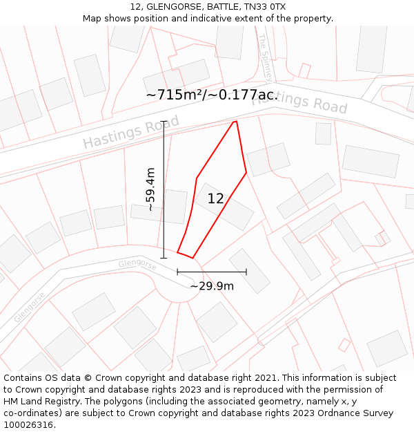 12, GLENGORSE, BATTLE, TN33 0TX: Plot and title map