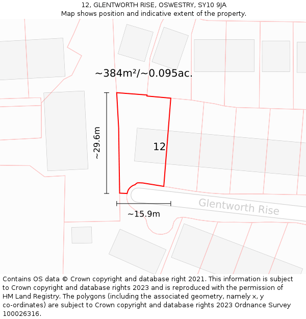 12, GLENTWORTH RISE, OSWESTRY, SY10 9JA: Plot and title map