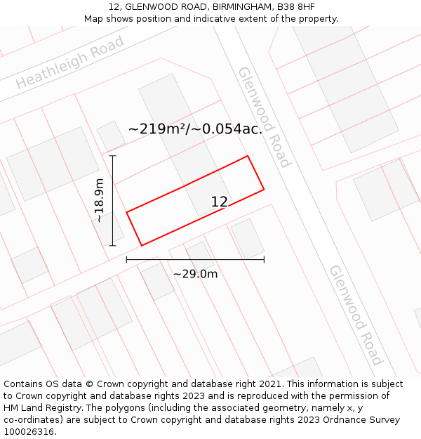 12, GLENWOOD ROAD, BIRMINGHAM, B38 8HF: Plot and title map