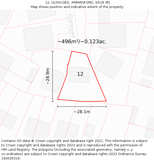 12, GLYNCOED, AMMANFORD, SA18 3PJ: Plot and title map