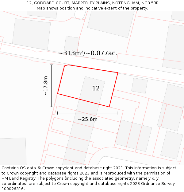 12, GODDARD COURT, MAPPERLEY PLAINS, NOTTINGHAM, NG3 5RP: Plot and title map