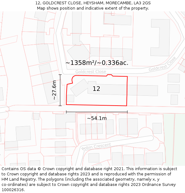 12, GOLDCREST CLOSE, HEYSHAM, MORECAMBE, LA3 2GS: Plot and title map
