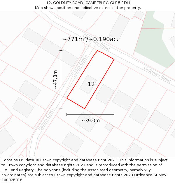 12, GOLDNEY ROAD, CAMBERLEY, GU15 1DH: Plot and title map