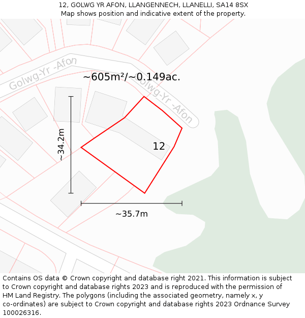 12, GOLWG YR AFON, LLANGENNECH, LLANELLI, SA14 8SX: Plot and title map