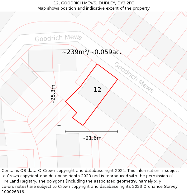 12, GOODRICH MEWS, DUDLEY, DY3 2FG: Plot and title map