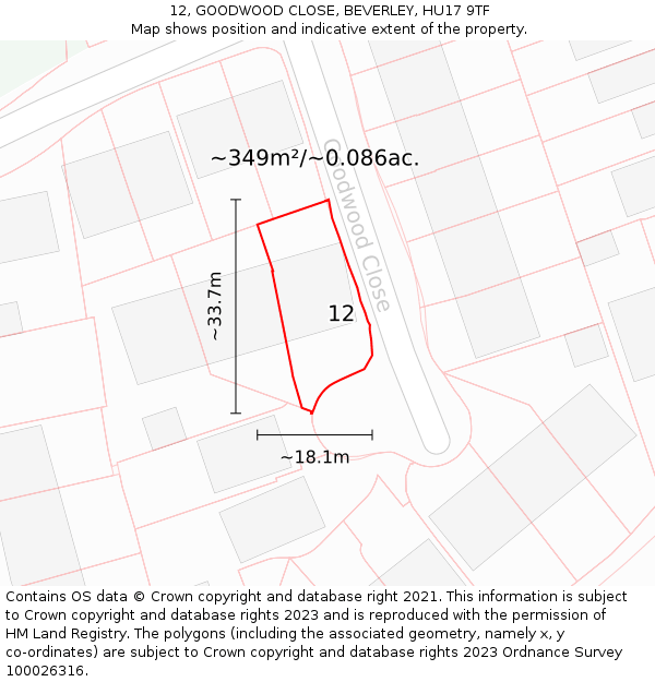 12, GOODWOOD CLOSE, BEVERLEY, HU17 9TF: Plot and title map