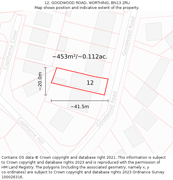 12, GOODWOOD ROAD, WORTHING, BN13 2RU: Plot and title map