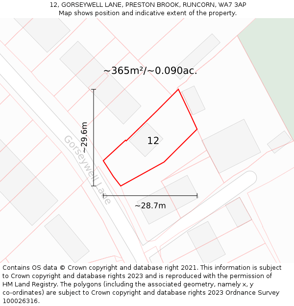 12, GORSEYWELL LANE, PRESTON BROOK, RUNCORN, WA7 3AP: Plot and title map