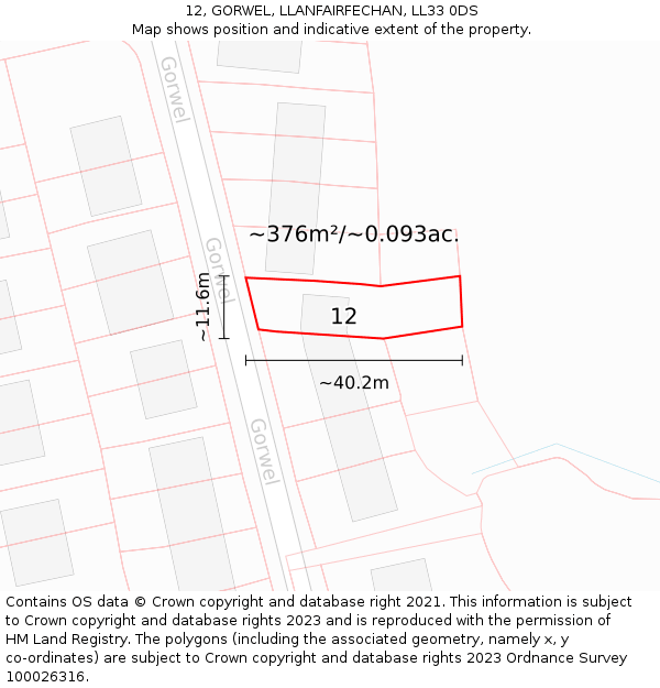 12, GORWEL, LLANFAIRFECHAN, LL33 0DS: Plot and title map