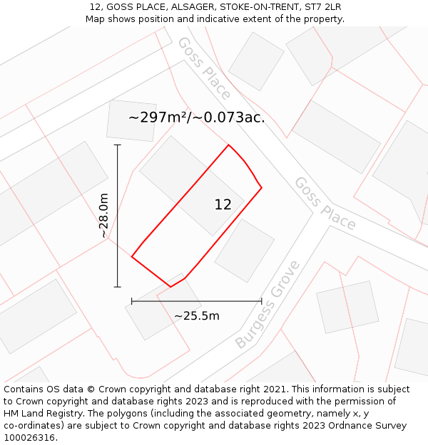 12, GOSS PLACE, ALSAGER, STOKE-ON-TRENT, ST7 2LR: Plot and title map