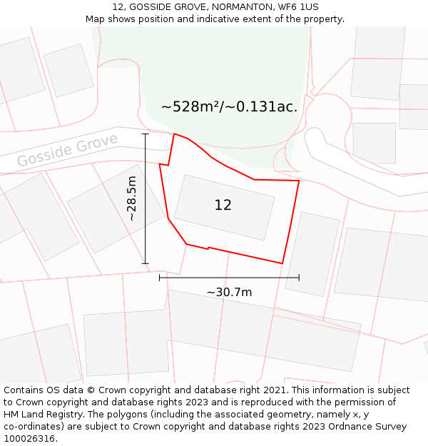 12, GOSSIDE GROVE, NORMANTON, WF6 1US: Plot and title map