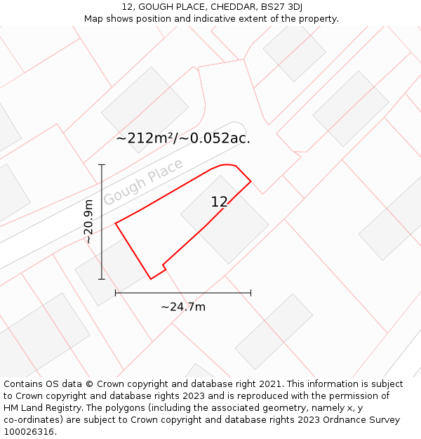12, GOUGH PLACE, CHEDDAR, BS27 3DJ: Plot and title map