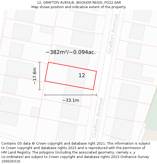 12, GRAFTON AVENUE, BOGNOR REGIS, PO22 6AR: Plot and title map