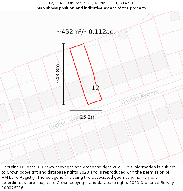 12, GRAFTON AVENUE, WEYMOUTH, DT4 9RZ: Plot and title map