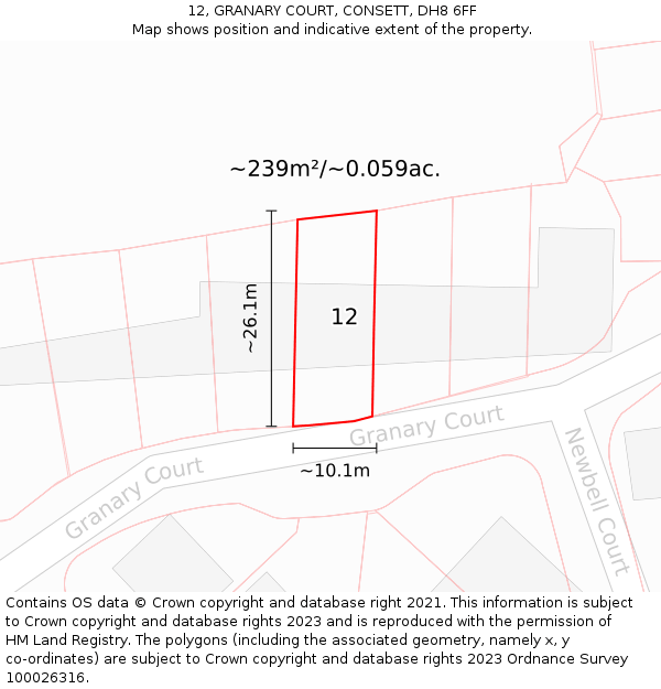 12, GRANARY COURT, CONSETT, DH8 6FF: Plot and title map