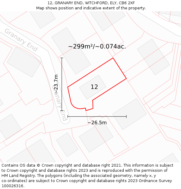 12, GRANARY END, WITCHFORD, ELY, CB6 2XF: Plot and title map