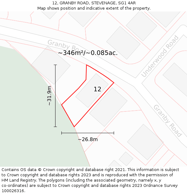 12, GRANBY ROAD, STEVENAGE, SG1 4AR: Plot and title map