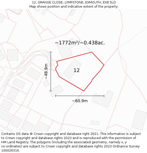 12, GRANGE CLOSE, LYMPSTONE, EXMOUTH, EX8 5LD: Plot and title map