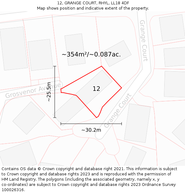 12, GRANGE COURT, RHYL, LL18 4DF: Plot and title map