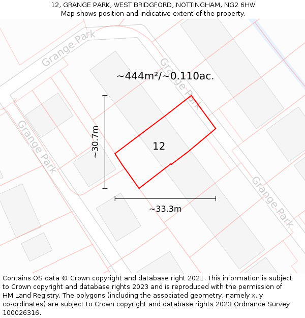 12, GRANGE PARK, WEST BRIDGFORD, NOTTINGHAM, NG2 6HW: Plot and title map