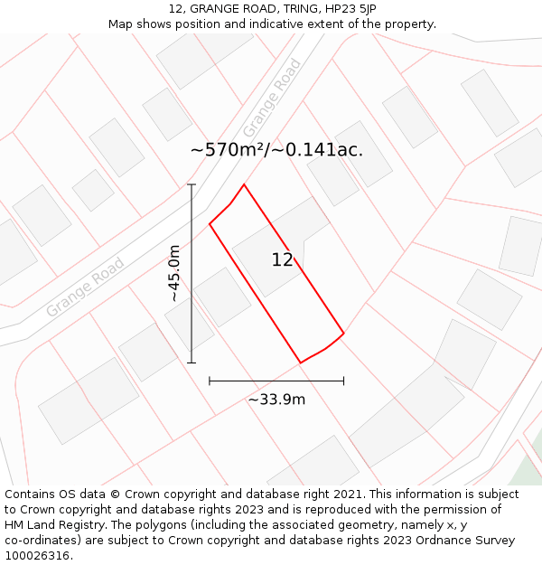 12, GRANGE ROAD, TRING, HP23 5JP: Plot and title map