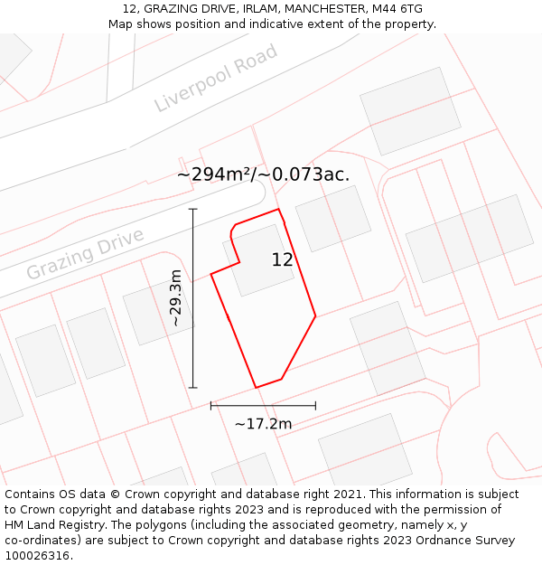 12, GRAZING DRIVE, IRLAM, MANCHESTER, M44 6TG: Plot and title map